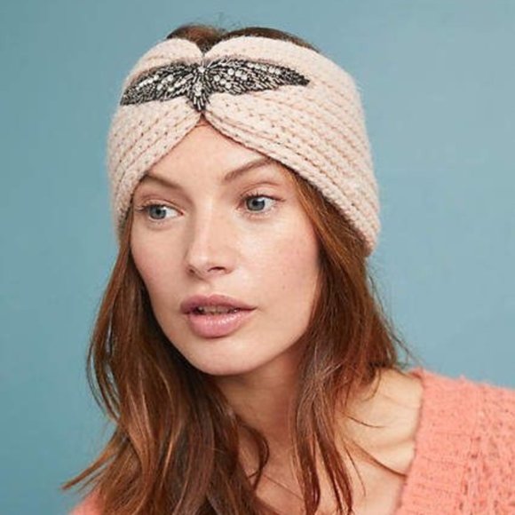 Anthropologie Accessories - Anthropologie Embellished Pink Ear Warmer Headband
